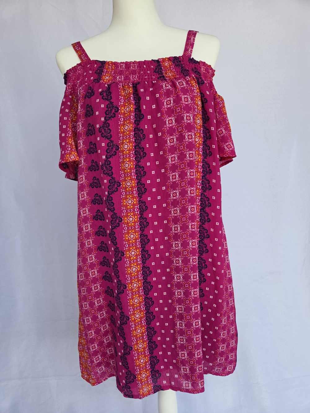 Lily Star Fuchsia & Orange Off-Shoulder Midi Dress with Straps